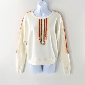 The Great Womens The College Sweatshirt Cream Crewneck Embroidered Fringe Sz XS